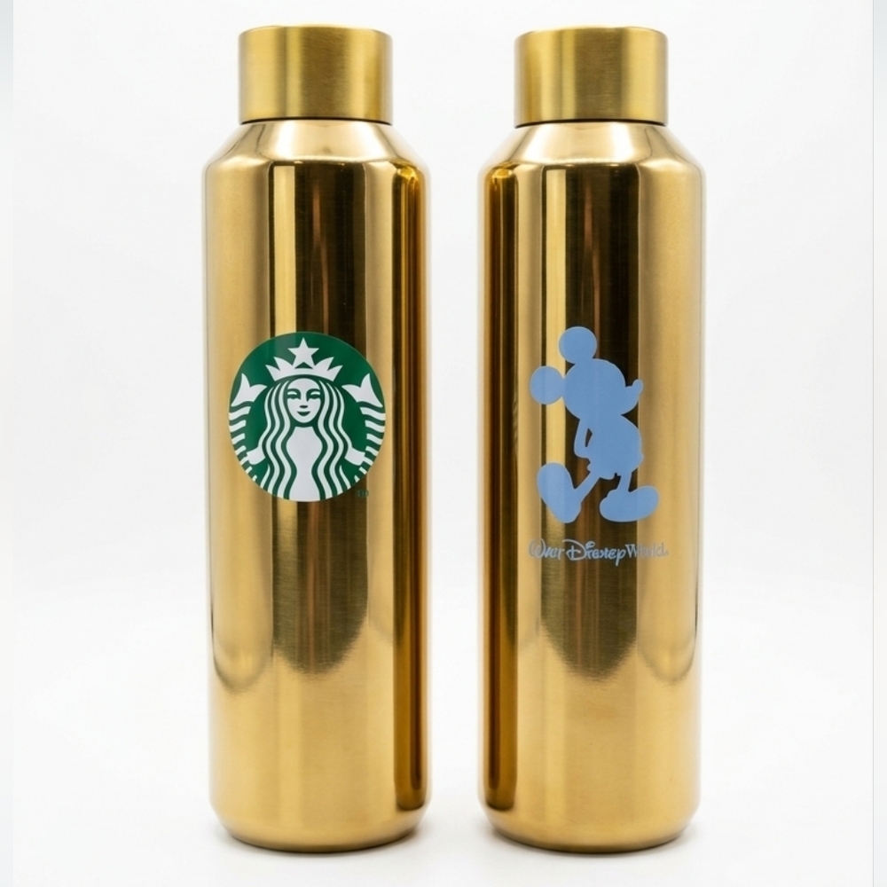 🏰 SET OF TWO 💛💛 Disney x Starbucks 50th Anniversary Gold Water Bottles ✨